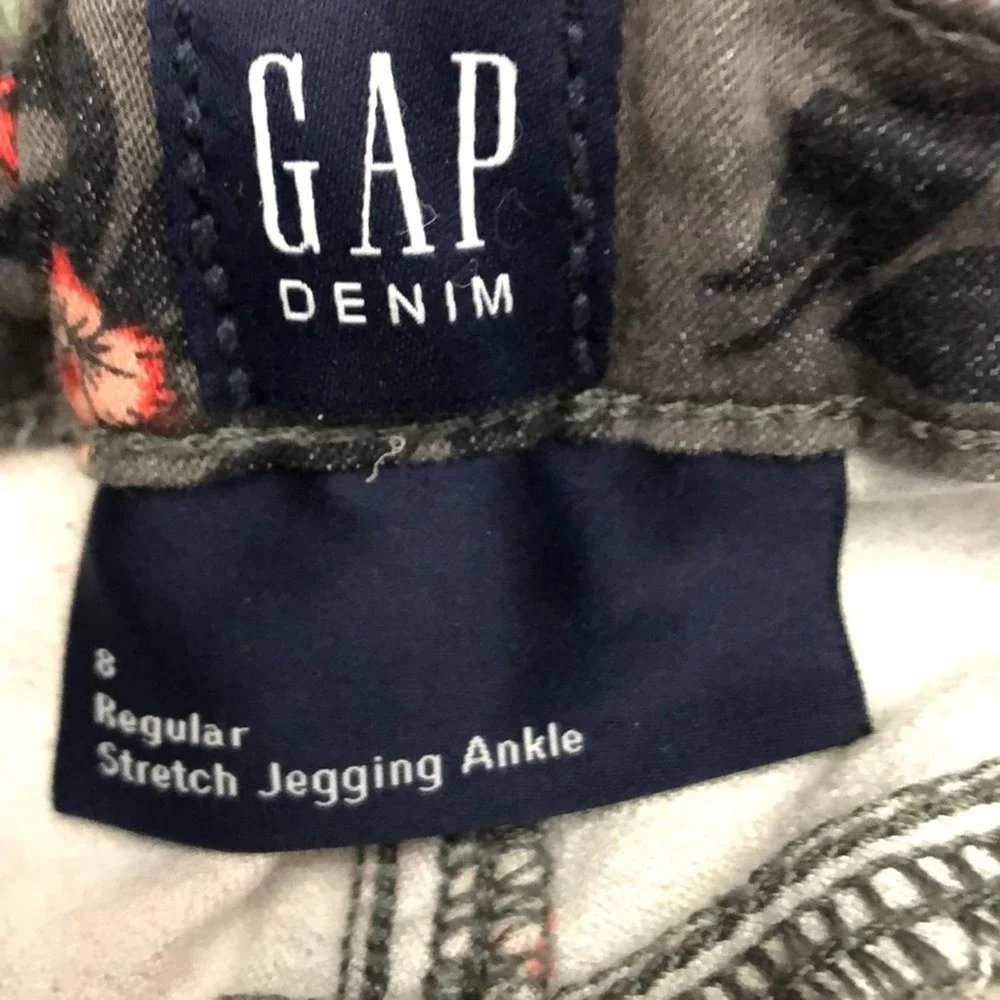 GAP Girls Floral Stretch Jeggings Size 8 Gray Pink Adjustable Waist